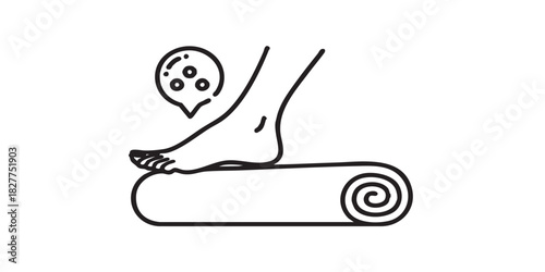 Leg on towel thin line icon, spa massage concept. Vector graphics. Towel with woman leg, foot therapy bubble sign on white background, style icon mobile or web design