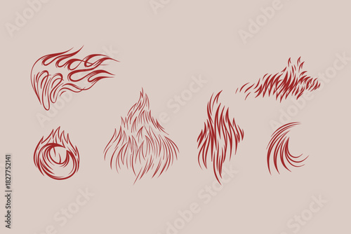 Outline Flame Set Hand Drawn Vector Image