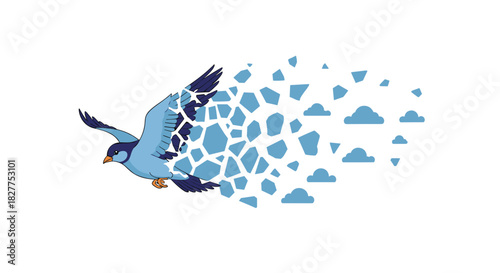 Bird Dissolving into Clouds Abstract Art, Generative AI.