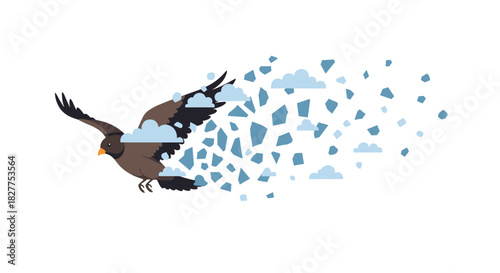 Eagle Dissolving into Geometric Shapes and Clouds, Generative AI.