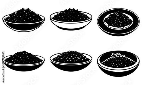 Delightful servings of caviar in elegant bowls, perfect for luxury lifestyle branding and sophisticated culinary presentations. Premium food illustration.