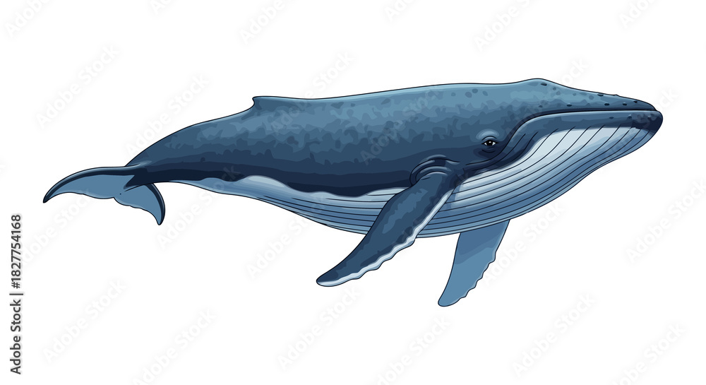 Obraz premium Majestic blue whale illustration swimming gracefully in the ocean depths