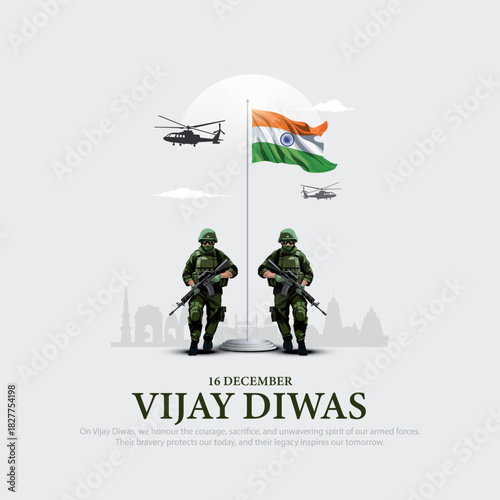 Vector illustration of Vijay Diwas 16 December 1971. Creative design for poster, banner, card.