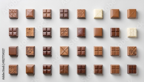 多彩なチョコレートの整列グリッド｜高級感・素材・背景・広告に使える高解像度イメージ

