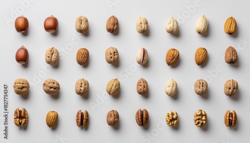多種多様なナッツと種子のグリッド｜教育・栄養・素材・背景に使える高解像度イメージ
