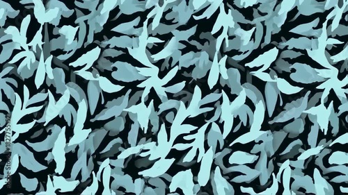 Abstract Teal and Black Leaf Pattern Seamless Background.