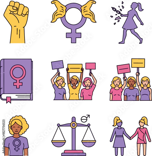 Collection of Feminist Symbols and Icons Representing Women's Rights Strength Equality and Activism