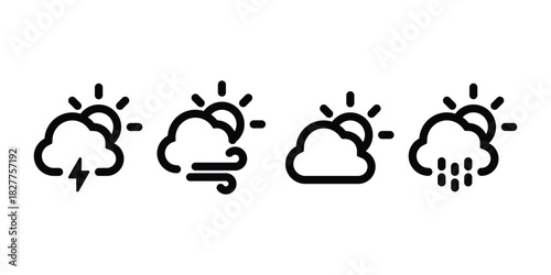 Mixed Weather Conditions Icons. Sun, Cloud, Rain, Wind, and Storm Vector Set