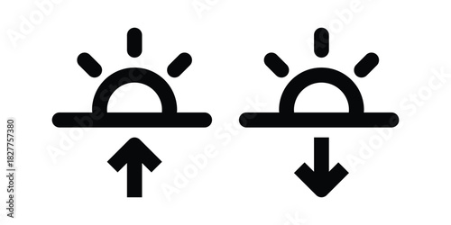 Sunrise and Sunset Arrow Icon Set. Sunrise and Sunset Vector Icons with Direction Arrows