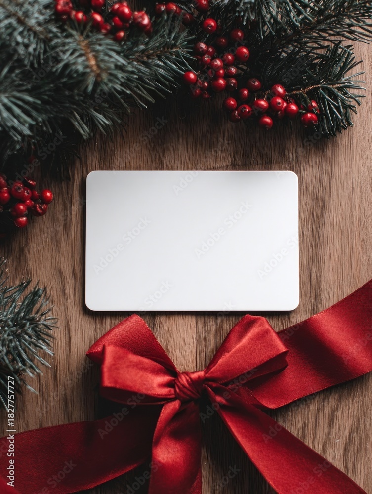 Naklejka premium Festive card with red ribbon.