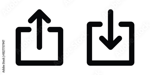 Upload and Download Icons Set. Minimal Arrow Symbols for File Sharing and Data Transfer