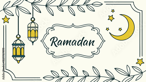Ramadan themed design with moon stars and lanterns