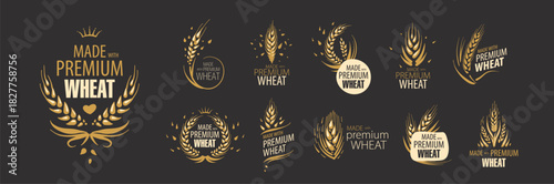 A set of vector hand-drawn emblems for producers of wheat products