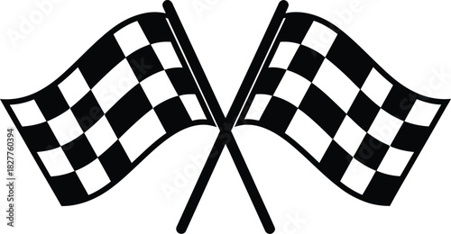 Two crossed checkered flags racing finish line symbol