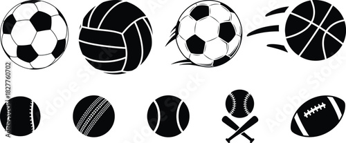 Black and white sports balls vector graphic collection
