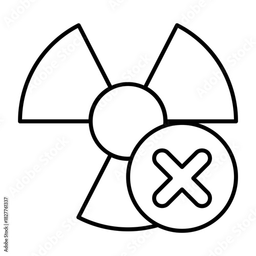 Radiation ban thin line icon, not radioactive concept. Vector graphics. Radioactive with close button, forbidden item sign on white background, style icon mobile or web design.