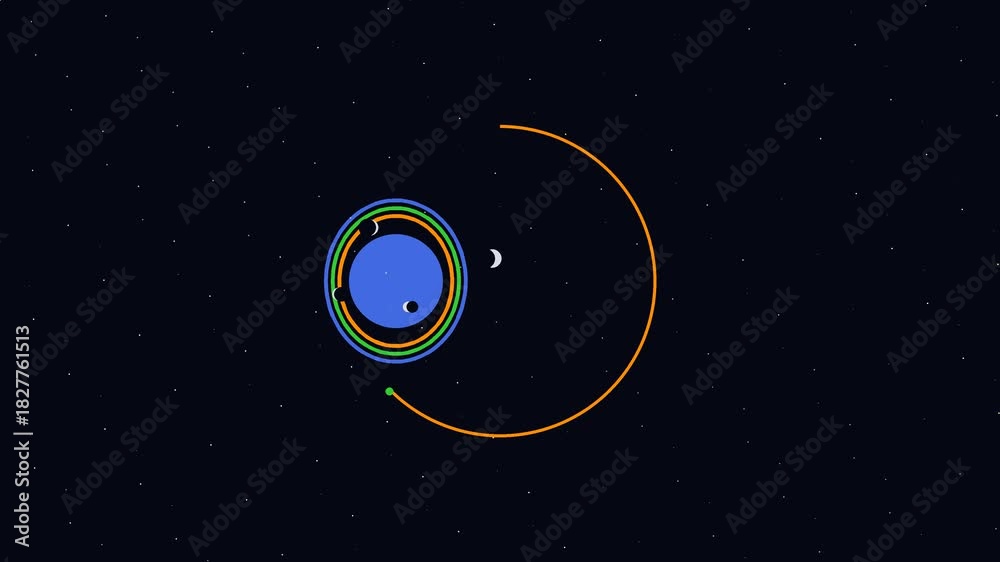 High-resolution 4K animation a stylized blue planet with vibrant rings ...