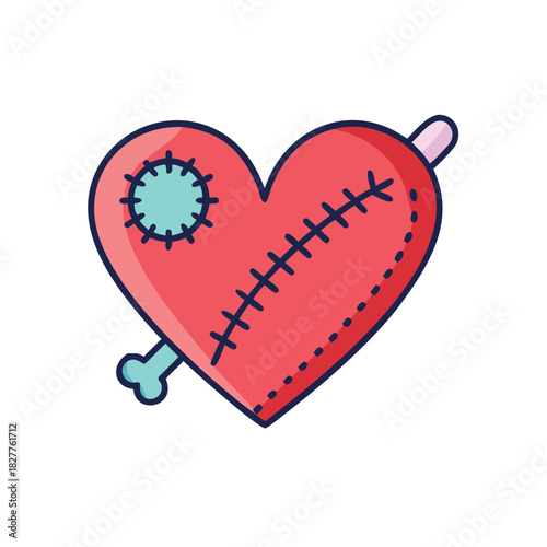 Stitched Heart Voodoo Vector Color Icon Illustration