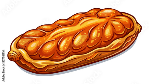 Very beautiful semi-realistic vector illustration of a fried sausage viewed from above, showing golden-brown crisp texture, juicy interior, and clean presentation isolated on a white background.