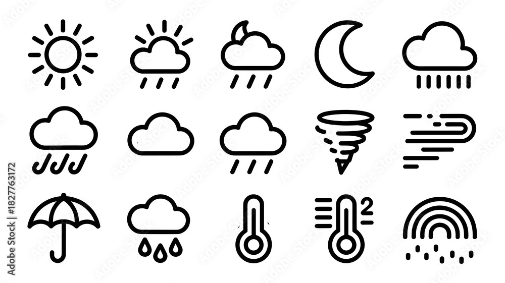 Obraz premium Weather forecast icons collection isolated on a transparent background