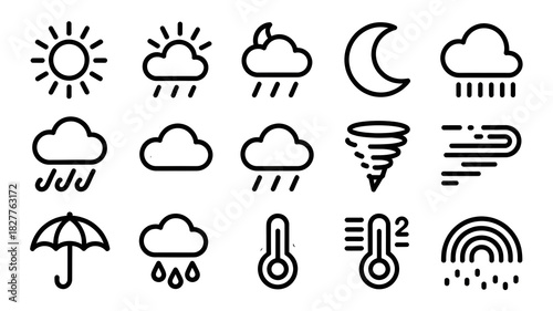 Weather forecast icons collection isolated on a transparent background