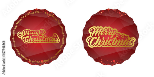 Merry Christmas golden text quote red sticker set with golden text vector design, creative holiday typography, modern festive graphic art for cards, invitations, social media banners