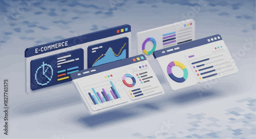 Futuristic 3D E-commerce Dashboard Analytics with Floating Data Charts