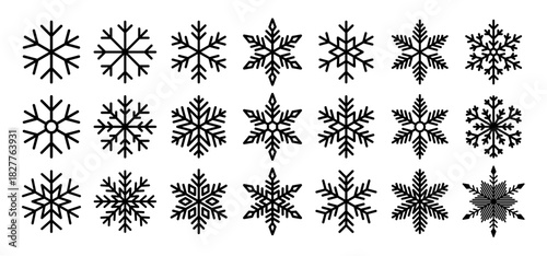 Snowflake thin line icon set. Geometric winter symbols