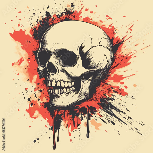 Skull and grunge elements, tears and flames  , vector style simple color