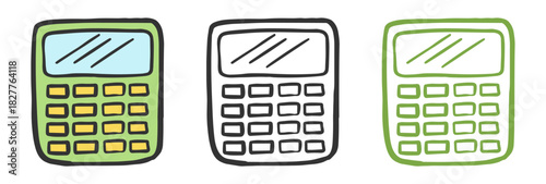 Simple hand-drawn calculator illustration in doodle outline style. Suitable for math, finance, accounting, education, business, and calculation related design use