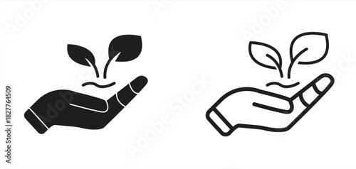 Plant icon in hand line and flat icon, Growth Concept, from user interface collection for web, mobile app user interface, Vector illustration.

