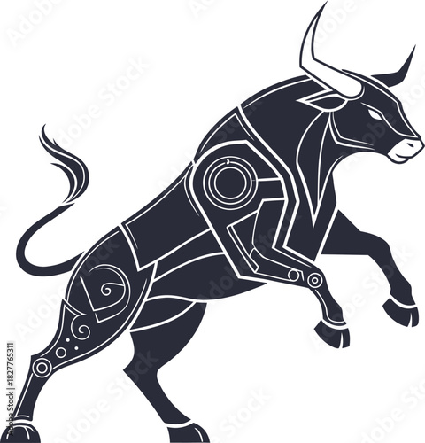  robotic bull silhouette style vector design on white background
