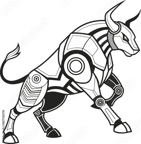  robotic bull silhouette style vector design on white background