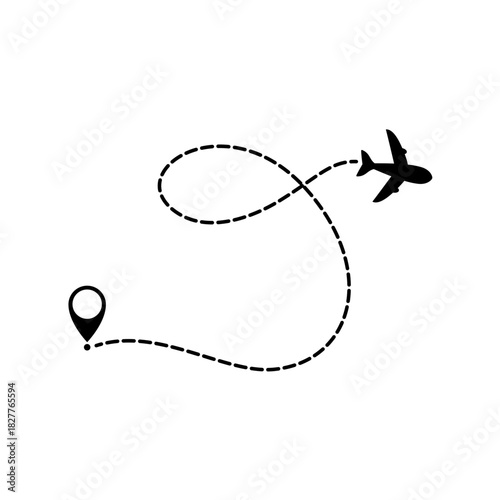 Dotted Airplane Route Line Vector Illustration 