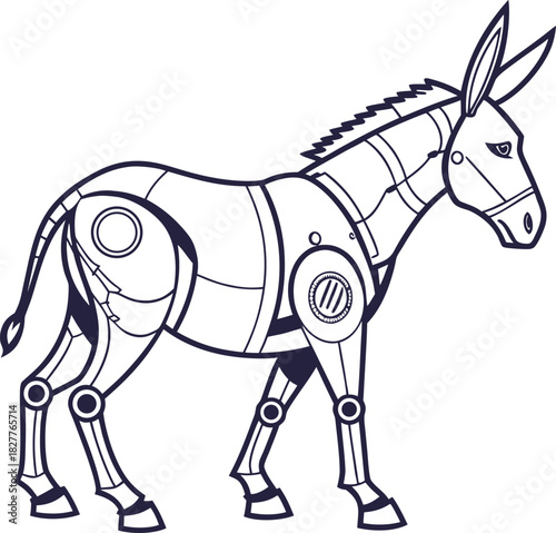 robotic donkey silhouette style vector design on white background