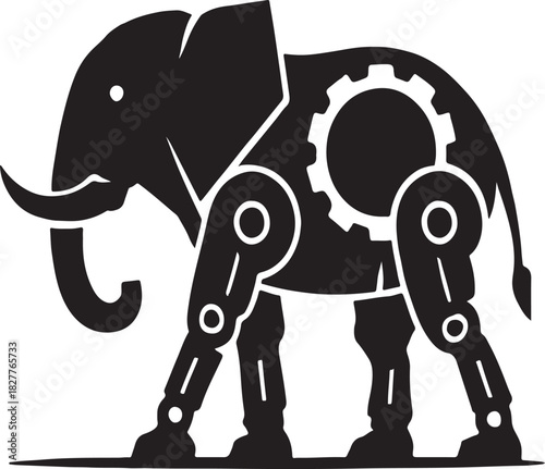 robotic elephant silhouette style vector design on white background