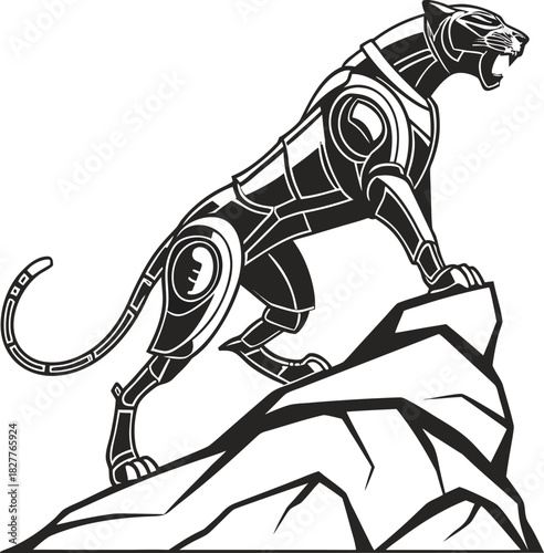  robotic tiger silhouette style vector design on white background
