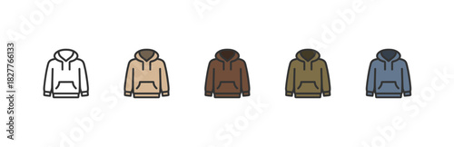 Colorful hoodie icon set in five neutral tones. Vector flat