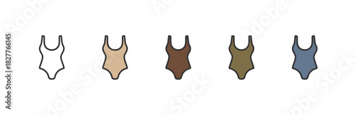 Minimal swimsuit icon set in five tones. Flat vector illustration