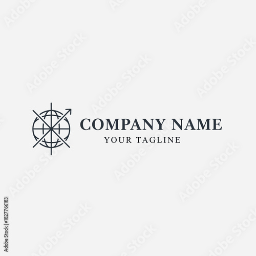 Minimalist logo design featuring a global compass symbol for a business brand.