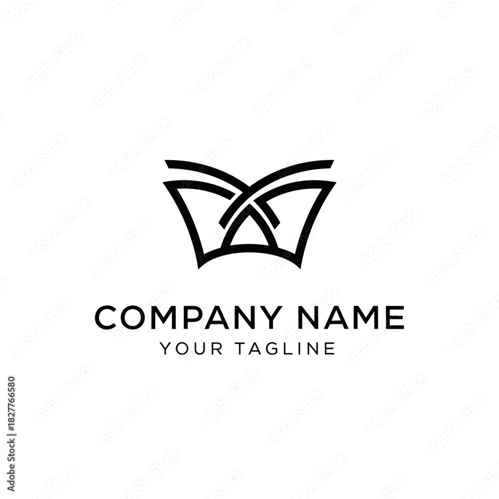 Obraz premium Elegant black and white logo featuring intertwined lines, resembling an open book, for a company.