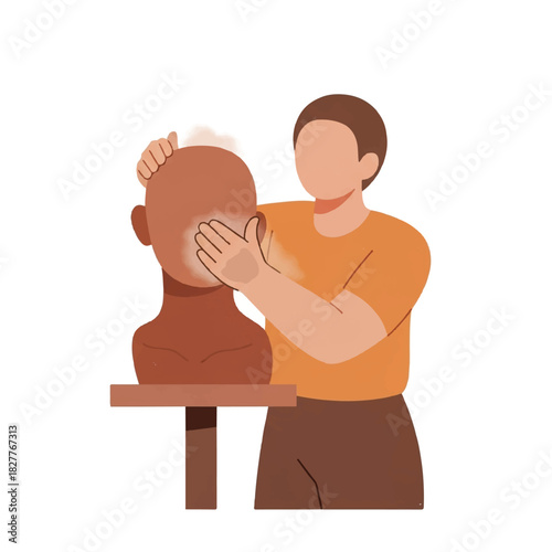 Artist skillfully shaping a clay bust, showcasing the creative process of sculpture art and craftsmanship