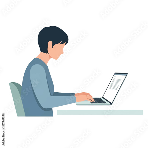 Focused person working diligently on a laptop computer, engaged in a professional task at a tidy desk