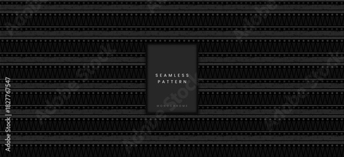 Seamless ethnic tribal monochrome pattern with distressed triangle and line motifs