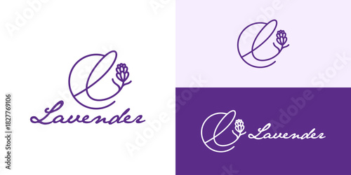 Creative simple lavender logo template. Abstract letter L with lavender beauty logo design vector illustration.