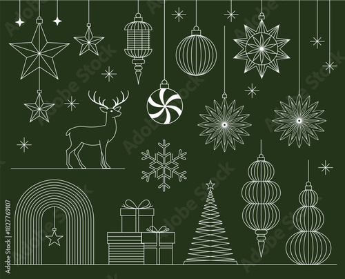 Elegant christmas ornaments hanging on strings for holiday decor