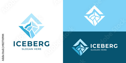 Creative simple iceberg logo template. Colourful mountain arctic logo design vector illustration.
