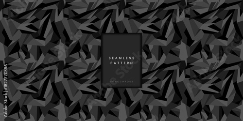 Seamless geometric pattern of abstract sharp triangles creating a monochrome camouflage