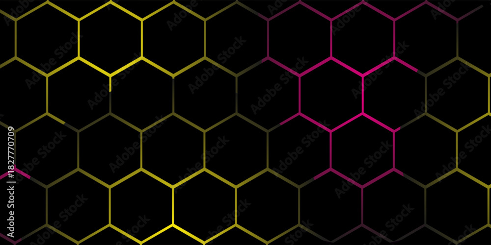 Obraz premium Dark hexagon abstract technology background with red colored bright flashes under hexagon. Hexagonal gaming vector