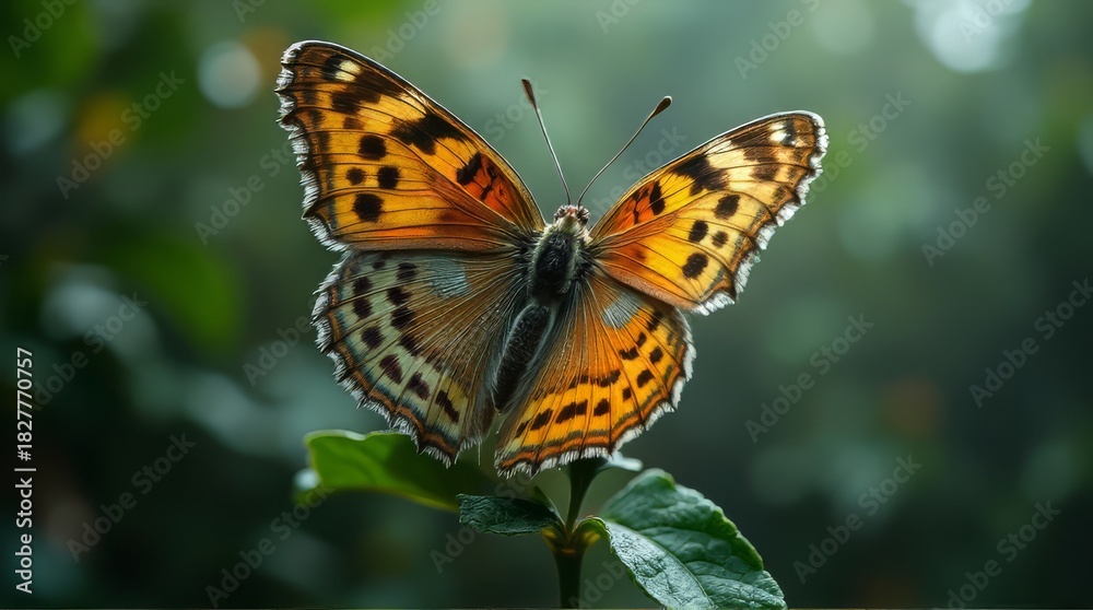 Obraz premium Orange Butterfly on Green Leaf